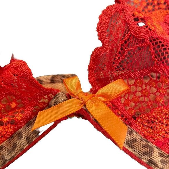 Victoria’s Secret Very Sexy Pink Label Bra 36C Unlined Underwire Orange Cheeta - Picture 3 of 7